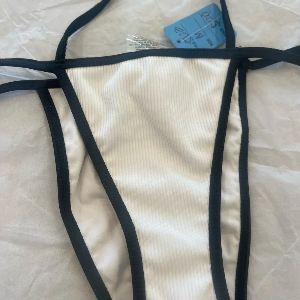 NWT Minimale Animale Plantoon Bikini Bottom Halter Harness , Medium , White rib